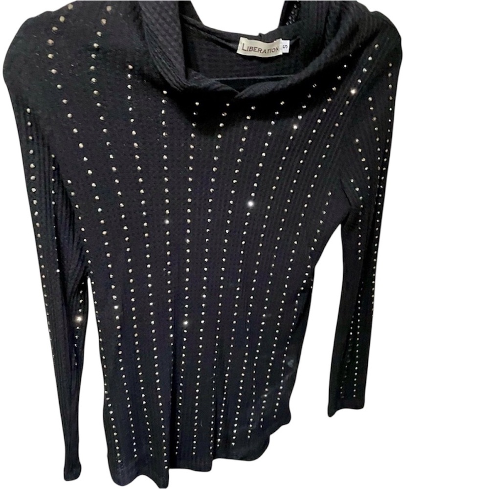 Black Rhinestone Turtleneck Sweater